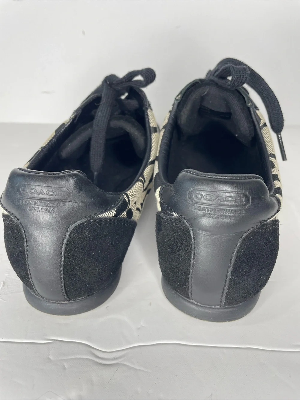 Coach Joss Sneaker 8.5 M Black White Signature Canvas & Suede Tennis Shoes